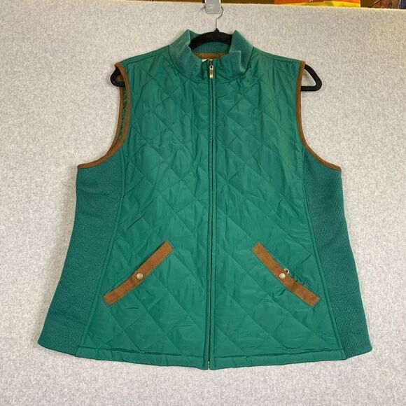 Croft & Barrow vest womens large quilted green brown - Picture 1 of 8
